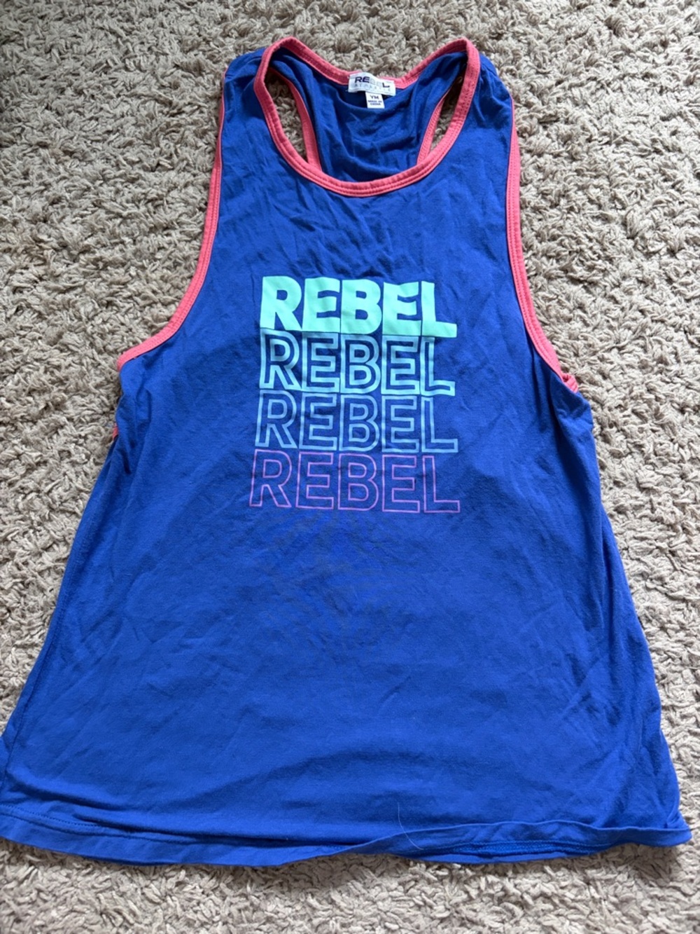 REBEL Blue Racerback Tank Top for Kids - Pink Trim